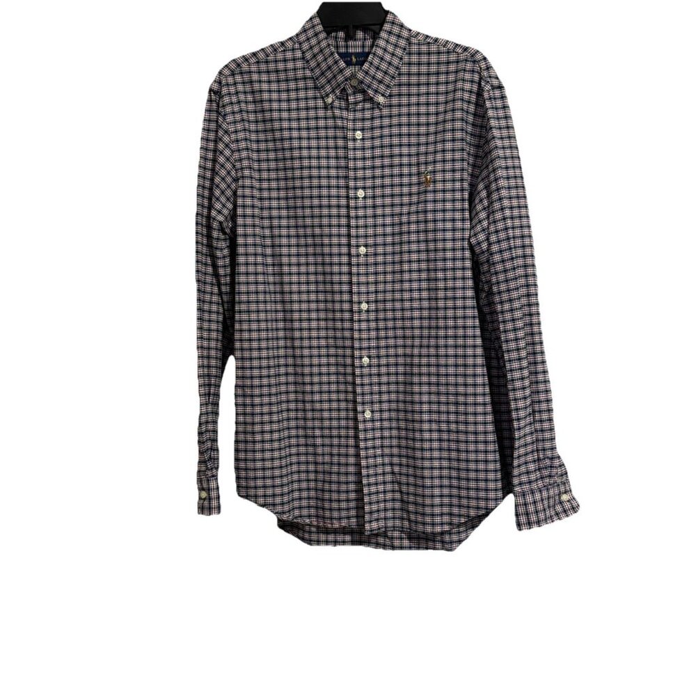 Ralph Lauren Mens Button-Down Shirt Large Plaid Cotton Red White Blue Green Polo